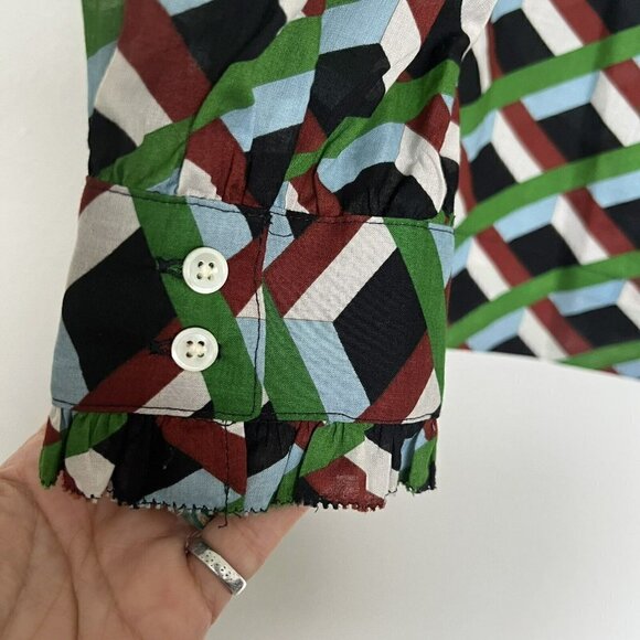 J CREW Off the shoulder blouse top SMALL green Blue Ratti graphic diamond NEW - Picture 8 of 10